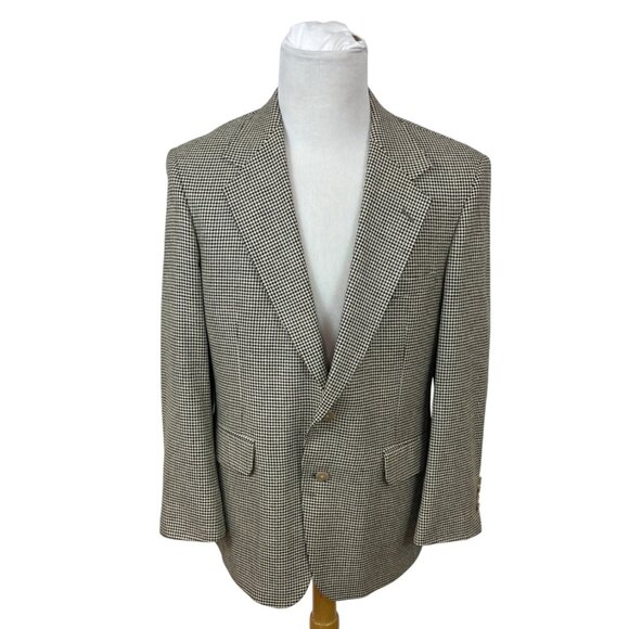 Nordstrom Mens Black and Beige Houndstooth Blazer Euro-300 Tailored USA Size M - Picture 1 of 11
